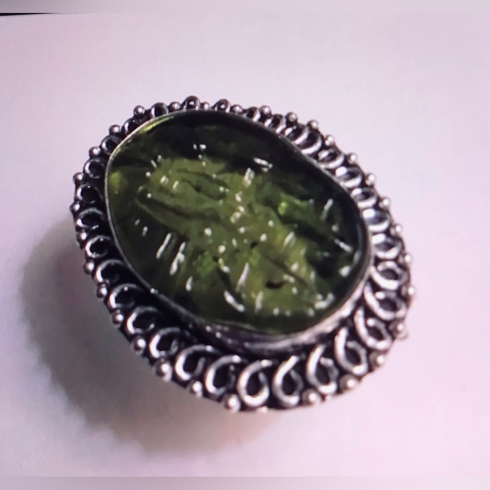 Moldavite Stamped 925 Sterling Silver Ring